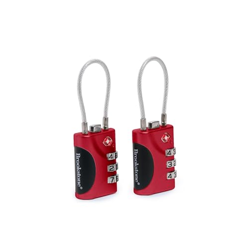 Image of Brookstone Cable Lock - 2 Pack 3-Digit Keyless TSA Approved Locks for Luggage - Resettable Combination Luggage Lock, Size One Size, Red