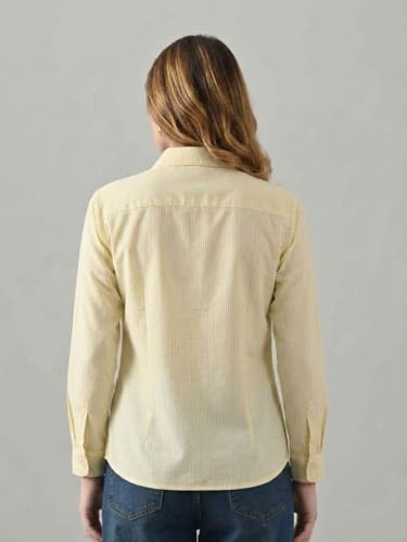 Image of Women's Blue Cotton Striped Shirt - Regular Fit, Full Sleeve, Collared Formal Shirt for Office, Casual