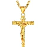 Collar de Crucifijo de Acero Titánico para Hombres y Mujeres, Oro/Plata/Negro, Colgante de Cruz de Jesús Nazareno Rey Cristiano, Joyería Religiosa para Uso Diario