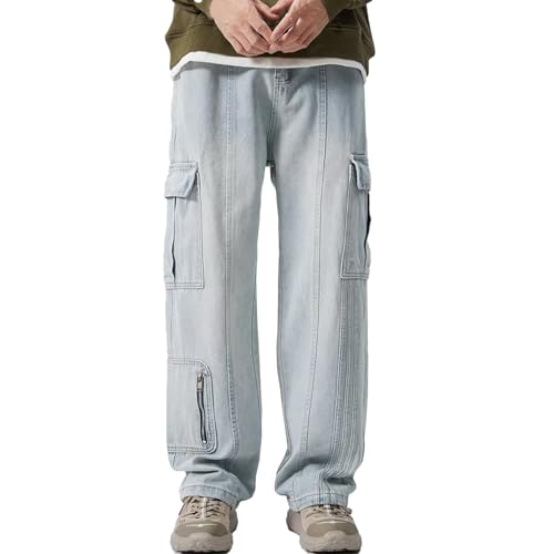 Men's Baggy Cargo Jeans Casual Comfortable Multi Pocket Y2k Denim Pants Straight Leg Work Utility Pants