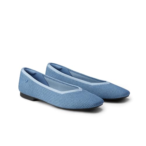 VIVAIA Margot 2.0 Women's Casual Flats, Comfortable Square-Toe V-Cut Ballet Flats, Sustainable Washable Slip on Shoes Denim Blue Size 10.5 Wide