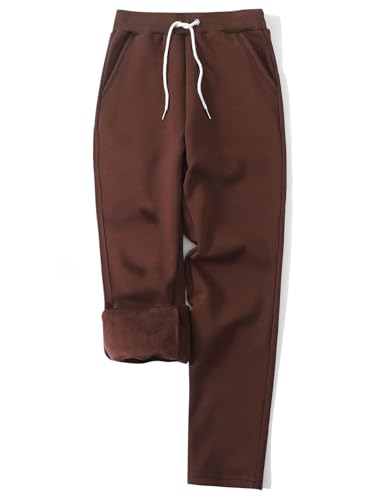 Gihuo Womens Sweatpants Warm Fleece Sweatpants Winter Sherpa Lined Joggers Pants(Brown-L)