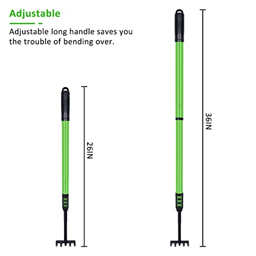 Evcitn 5 Tine Garden Claw Rake Hand Cultivator Tool With Adjustable Long Ergonomic Handle,Heavy Duty Carbon Steel Hand Rake Tiller For Crushing,Combing,Weeding,Loosening,Digging-Green #TOP5