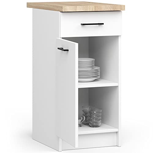 Miniatura 4 de Akord Mueble De Cocina Con Encimera - Oliwia S50 Mueble Base Con Puerta, Cajón Y 2 Estantes Mueble De Entrada Aparador Isla Armario 46x50x85 Cm Blanco