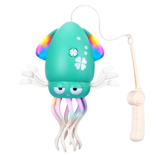 Mity rain Electric Dancing Octopus Toys with Auto-Avoidance - Crawling & Dancing Baby Toy with LED Lights, Music, Fishing Rod & USB Charging, Perfect Sensory Toy for Tummy Time & Toddler Play (Green)