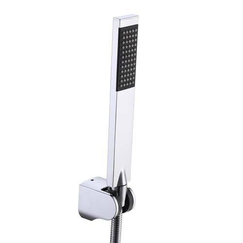 KES LP135 Pomme de douche à main en laiton avec tuyau de 1,5 m de long et support de fixation pour salle de bain et douche, style carré contemporain, chrome...