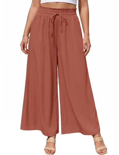 heekpek Pantaloni Donna Estivi Taglie Forti Leggeri Freschi Pantaloni con Elastico in Vita Comodi Gamba Larga Pantalone Elegante, Rosso, 4XL - immagine 1