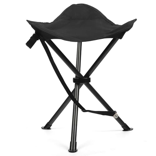 Outplea Sgabello Treppiede da Esterno Pieghevole 45 cm, Sgabello Pieghevole Portatile 3 Gambe Antiscivolo, Sedia Pieghevole Portatile per Escursionismo Campeggio Pesca Picnic Spiaggia, Nero