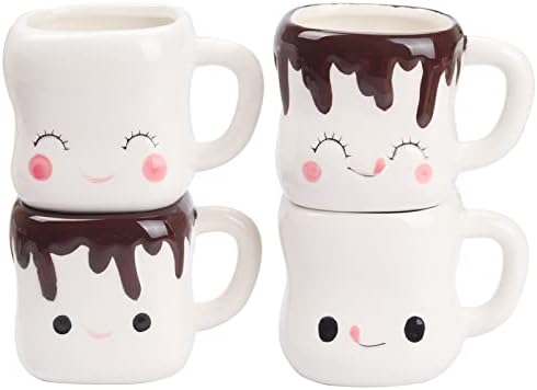 Marshmallow Mugs Set of 4 with Handle Cute Marshmallow Cups Cute Mugs for Kids Hot Chocolate Cocoa Mugs Gifts for Kids Women Christmas Mugs Mother's Day Cute Coffee Mug Set 6OZ