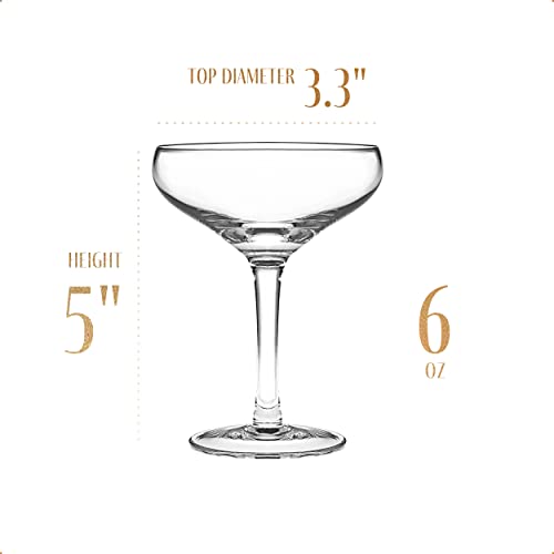 French Small Vintage Champagne Coupe Glasses | Set Of 4 | 6 Oz Crystal Classic Cocktail Glassware - Martini, Manhattan, Cosmopolitan, Sidecar, Daiquiri | Retro Ritz Style Saucers For Bar Drinks #TOP3
