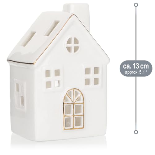 Miniatura 6 de Com-Four Casa Led De Porcelana - Casa De Luz Que Funciona Con Pilas - Casa De Luz Decorativa Blanca Brillante Para Decoración Navideña E Invernal Casa - 13cm