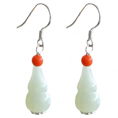 Boucles d'oreilles en jade de Hetian et agate rouge du Sud forme gourde pour femme
