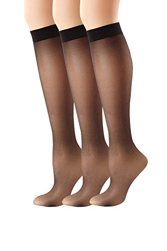 Hanes Women`s Set of 3 Silk Reflections Lasting Silky Sheer Knee Highs 1SIZE, Jet