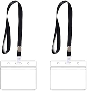 2Pcs Clear Plastic Horizontal Name Tag Badge, Waterproof ID Card Holders with Lanyard