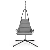 SFAREST Swing Chair with Stand, X-shape Metal Frame Hanging Chair with Extra-wide and Cushioned Seat, Indoor Outdoor Hammock Chair for Porch Backyard Living Room (Gray)