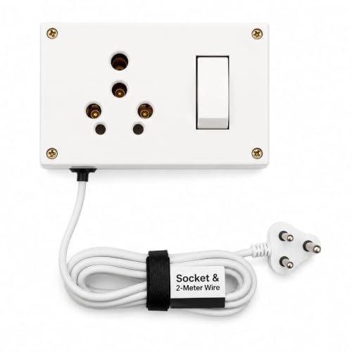 Image of 16A Heavy Duty Extension Board with 3 Core ISI Certified Full Gauge Copper Wire, Fire Retardant, Switch Box & Socket, 2200W Power Strip for Home Appliance & EV Charger 2M Cable