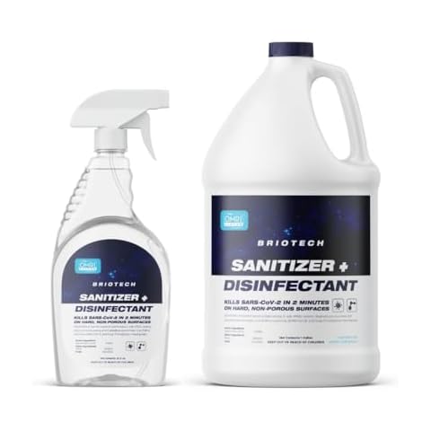 BRIOTECH Sanitizer + Disinfectant Hypochlorous Spray 32 oz & Gal REFILL Bundle, Eliminate Odor, Gentle Enough for Nurseries & Play Rooms, Food Contact Surface Sanitizer Cover