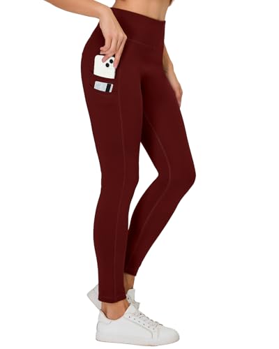 H.MILES Thermo Sport Leggings Damen Winter Wasserdicht Fleece Gefüttert Leggins Hohe Taille Blickdicht Sportleggings Laufhose mit Taschen Rot L
