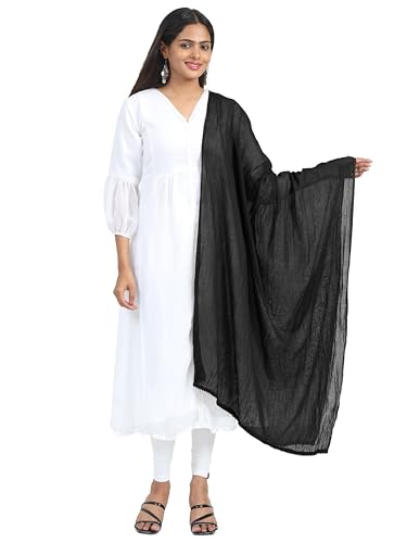 Image of Miraan Solid Pure Cotton Dupatta with Pom Pom Border, 2.25 meters length (DUPCOTTON)