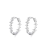 Lirzxin Pendientes de aro de oro blanco para mujer, diseño de estrella de oro blanco de 14 quilates con moissanita redonda, aretes de aro para mujer, madre, esposa, hija, Oro blanco de 9 quilates