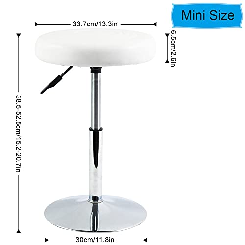 Image of FURWOO Short Round PU Leather Shop Stool Chair Height Adjustable Step Stool Office Chair Vanity Stool Small White