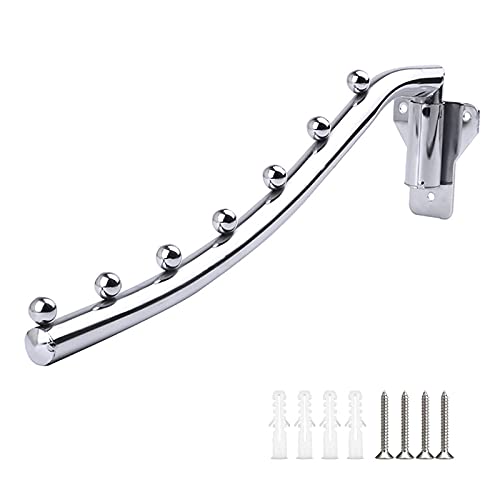 Wall Mounted Folding Clothes Hanger Stainless Steel, Metal Wall Mount Garment Hook with Swing Arm Space Saver Cloth Hanging System Closet Storage Organizer Coat Hook for Bathroom Bedroom Laundry Room