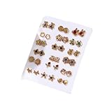 Juego de 18 pares de aretes minimalistas para mujer, colección de joyas de aleación ligera con diamantes de imitación para uso diario y varias ocasiones (A)