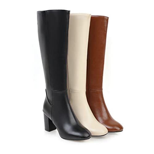 Chaussures à talons chunky bottes longues en cuir polyvalentes hiver