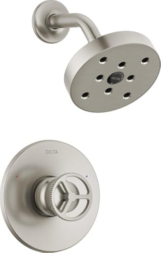 Delta Faucet Trinsic 14 Series Single Handle Brushed Nickel Shower Faucet with H2Okinetic Shower Head, Shower Faucet Set, Shower Trim Kit, Shower Fixtures, Stainless T14258-SS (Valve Not Included)