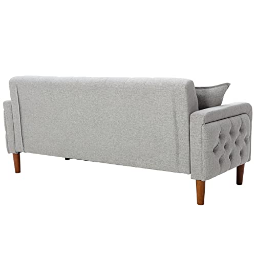 Aoowow Linen Fabric Sofas And Couches 78 Inches Long, Mid Century Modern Couch Tufted Back Sofa With 2 Throw Pillows, Armrest And Wooden Legs For Living Room, Apartment, Bedroom (Grey) #TOP2