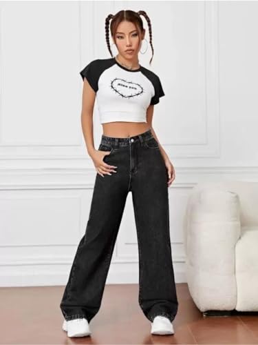 Image of Glossia Denim Baggy Jeans for Women | Stretchable High Waist Straight Fit Jeans for Women | High Rise Stretch Denim | Loose Fit Plus Size Denim (Sizes - 24 to 44) WJ81-1205-$