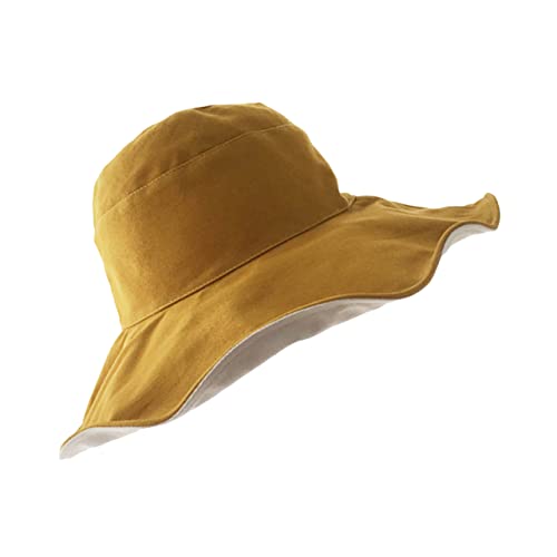 Ipetboom Uv Protection Bucket Hat Double-Sided Wearable Cotton Sun Hat Daisy Print for Beach and Camping Khaki