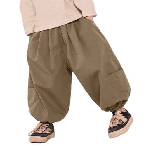 Dninmim Kids Pants Solid Loose Closing Trousers Boys Cotton Casual Cargo Pants