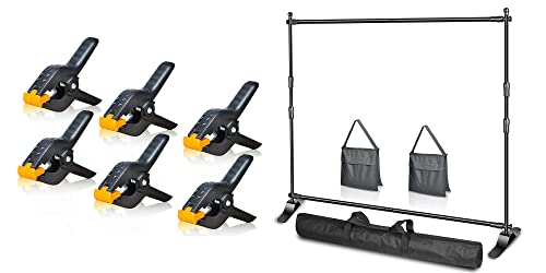 Emart Adjustable 10 X 8Ft (W X H) Photo Backdrop Banner Stand - Telescopic Tube With Emart Heavy Duty 4.5 Inch Backdrop Clamps - 6 Pack #TOP17