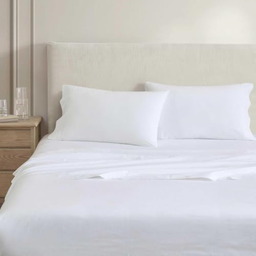 Image of Martha Stewart - Twin Size Sheets Set, Crisp & Tailored Cooling Sheets with a Smooth Cotton Percale Lightweight Feel - Bed Sheets with Matching Pillowcase & Fitted Sheet (Lilly Pond Leaf Green)