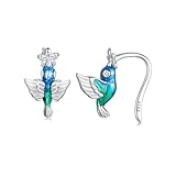 HMJGDHX Pendientes de Plata de Ley 925 Maciza con Forma de colibrí sobre orugas para Mujeres y niñas, Pendientes de Flores trepadores