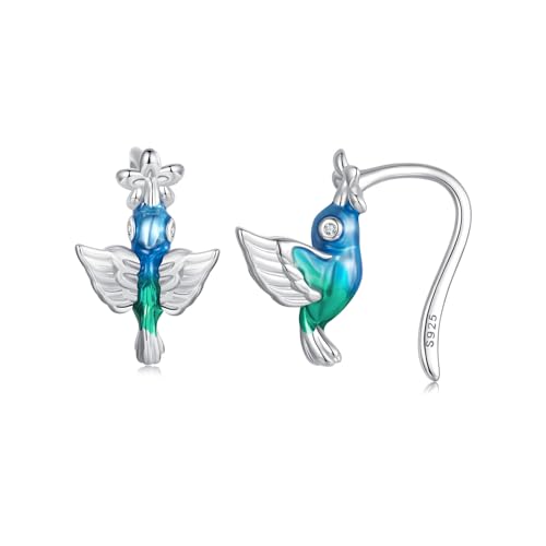 Boucles d'oreilles manchette colibri argent 925 grimpeur fleur fille