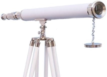 NAUTICALMART Collection Chrome with Leather Harbor Master Telescope 40" - Telescope with Free Concrete Rope Weight