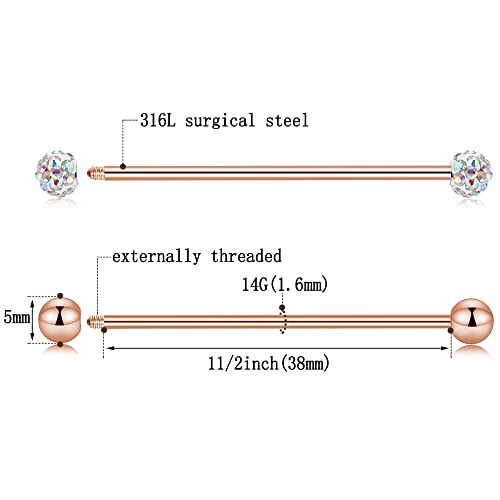 Gagabody 14G Surgical Steel Industrial Barbell For Women Men Cartilage Earring Body Piercing Jewelry 1 1/2 Inch 38Mm (Rose Gold) #TOP1