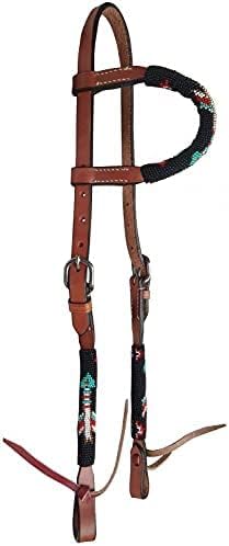 Showman Single Ear Leather Headstall w/Beaded Arrow Design