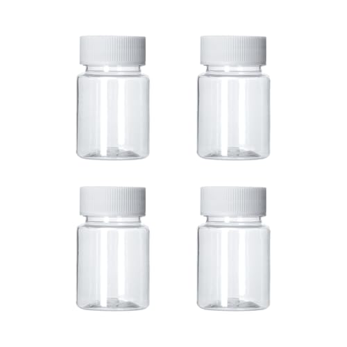 HugeDE 4 Pcs Empty Plastic Medicine Bottles Clear Pill Bottles Portable Vitamin Tablet Case Refillable Reagent Containers Medicine Dispenser Holder with Screw Caps for Liquids 50 ml