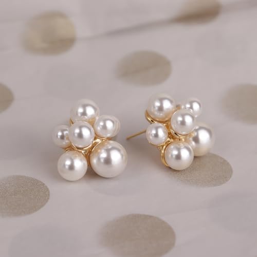 JeanBeau Gold Pearl Stud Earrings for Women Teen Large Statement Small Cluster Pearls Firework Earing Sterling Silver Hypoallergenic Wedding Prom Birthday Fashion Jewelry Gift by Jean Beau - Used condition - Image 6