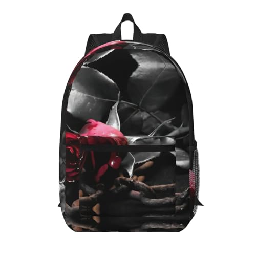 Sac à dos d'ordinateur gothique noir imprimé roses de 43,2 cm avec poche de rangement