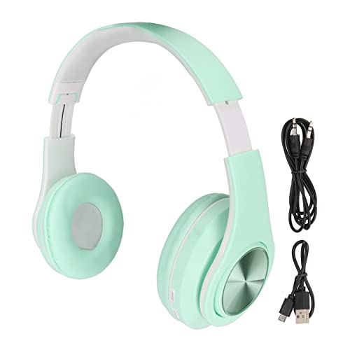 Elprico Bluetooth-Kopfhörer, Rauschunterdrückung, Faltbarer Kabelloser Over-Ear-Kopfhörer mit Buntem Licht für Telefon-Laptop(Grün)