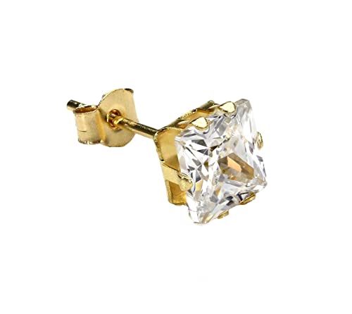 Pendiente individual cuadrado de oro amarillo de 9 quilates de 5 mm para hombre, corte princesa