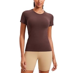 CRZ YOGA Seamless Workout Tops for Women Short Sleeve Athletic Tees Breathable Gym Running Yoga Tshirts Shirts