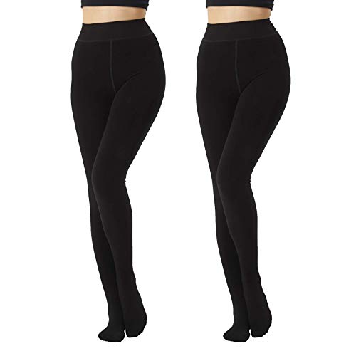 MANZI 2 Pairs 120 Denier Fleece Warm Opaque Control Top Tights for Women?Black-XX-Large?