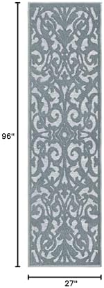 My Texas House Lady Bird Outdoor Rug - 2'2" x 8' Runner, Harbor Blue, High-Low Floral Design, Outdoor Kitchen and Front Porch Rug, Patio or Indoor Home Decor