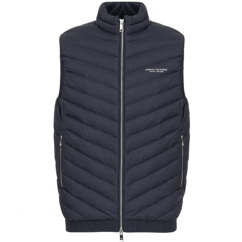 Armani Exchange A|X mens Real Down Quilted Packable Vest, Navy/Melange Grey, Large US4