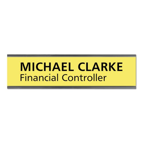 Image of Personalised Door Sign | Custom Office Name Plate | Engraved Acrylic Office Door Plaque | Self Adhesive Business, School & Clinic Sign | 200mm x 50mm (Yellow With Black Text)